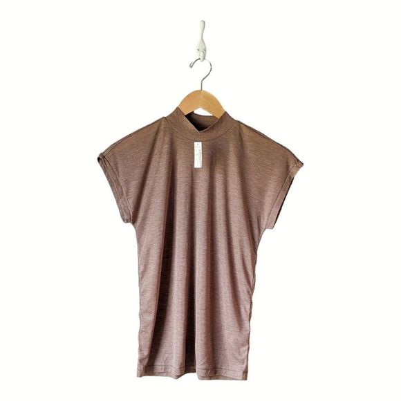 Madewell NWT Sheer Ribbed Mockneck Tee sz S in Heathered Flax - Picture 7 of 10